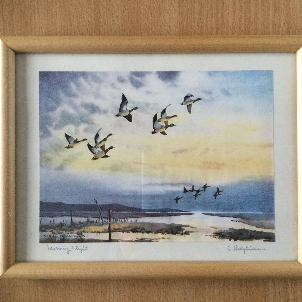 Small art print pencil signed titled framed T. Eaton Co Canada goose flying